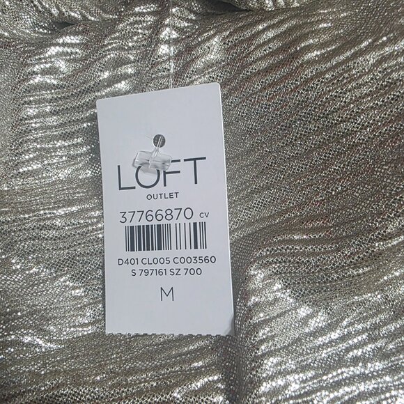 LOFT Silver Metallic Blouse Medium NWT Holiday Party Top - Picture 5 of 5